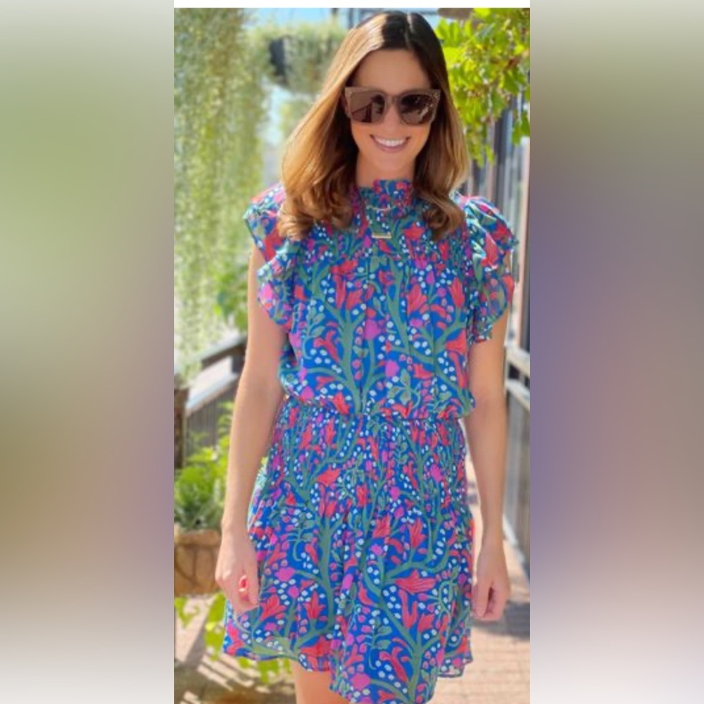 Entro Blue and Pink Textured Dress